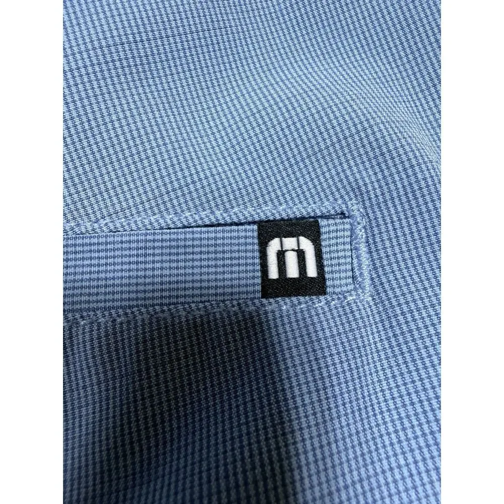 Travis Mathew Flex Shorts Mens 34 Blue Heather Golf Flat Front Athletic Logo